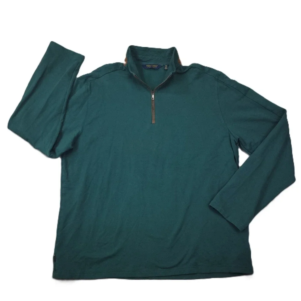 Polo Golf Ralph Lauren‎ Green Brown Trim Quarter Zip Knit Shirt size XXL